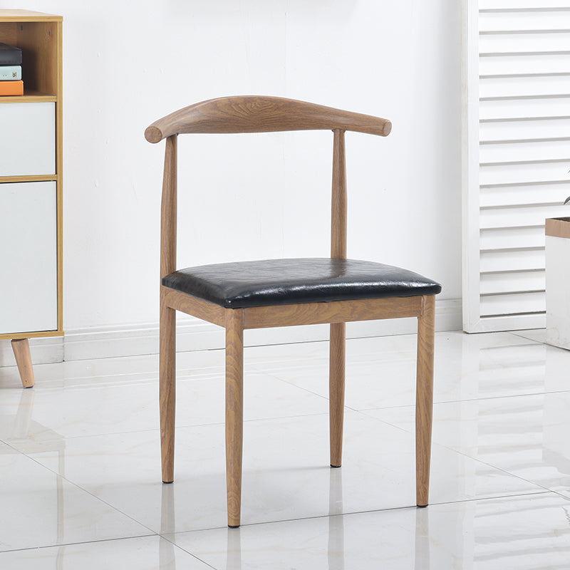 Modern Style Kitchen Leather Dining Chair Ladder Back Side Chair of 16" Wide with Metallic Base
