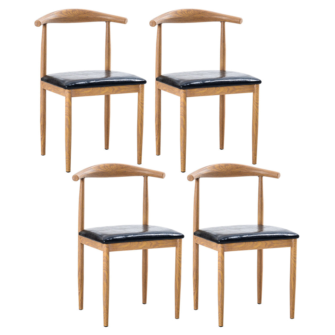 Modern Style Kitchen Leather Dining Chair Ladder Back Side Chair of 16" Wide with Metallic Base