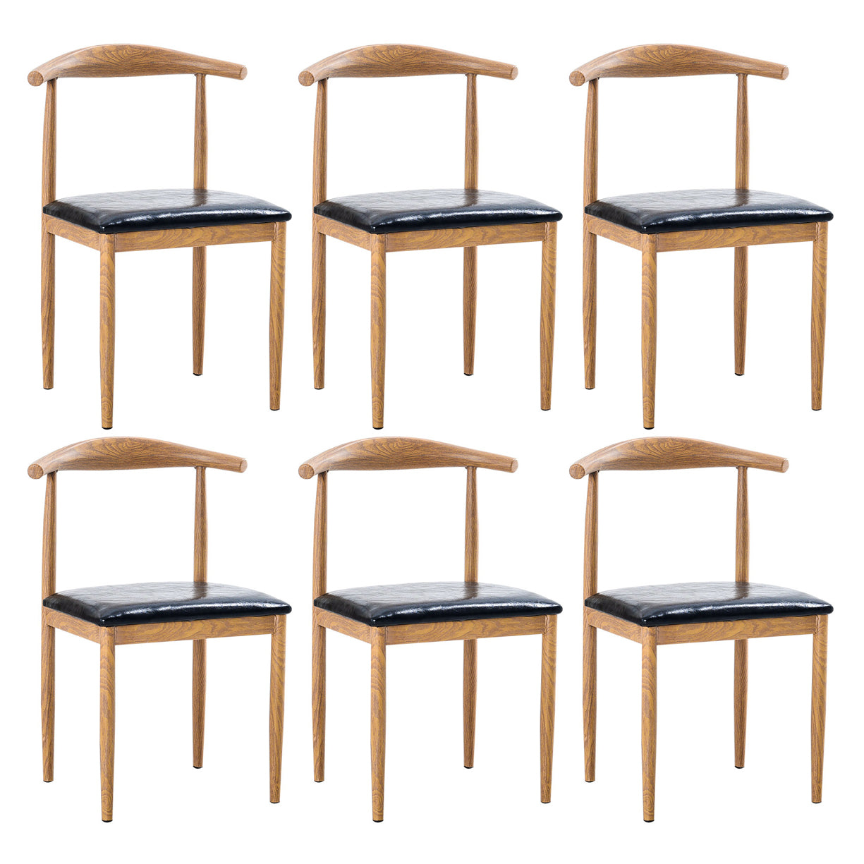 Modern Style Kitchen Leather Dining Chair Ladder Back Side Chair of 16" Wide with Metallic Base