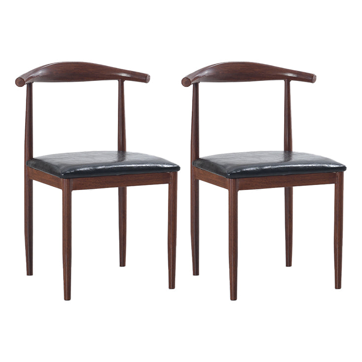 Modern Style Kitchen Leather Dining Chair Ladder Back Side Chair of 16" Wide with Metallic Base