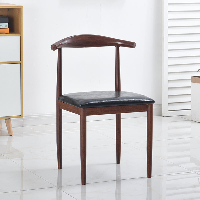 Modern Style Kitchen Leather Dining Chair Ladder Back Side Chair of 16" Wide with Metallic Base