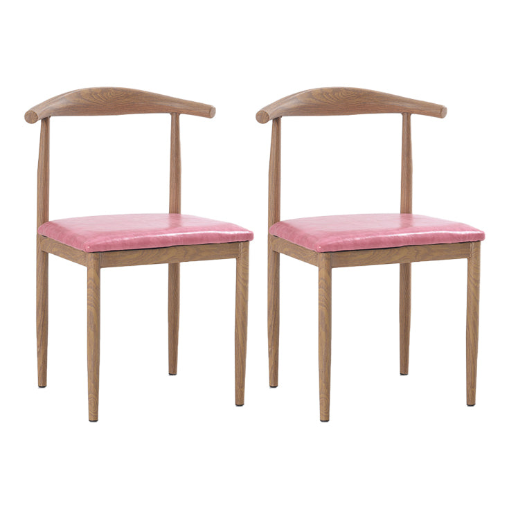 Modern Style Kitchen Leather Dining Chair Ladder Back Side Chair of 16" Wide with Metallic Base