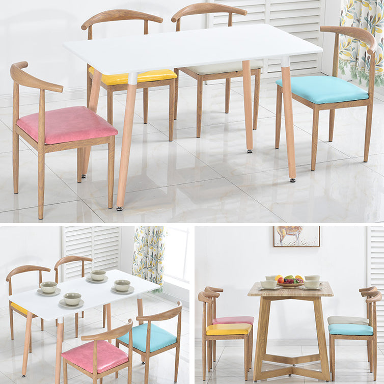 Chaise de salle à manger en cuir de cuisine de style moderne, chaise latérale à dossier en échelle de 16" de large avec base métallique
