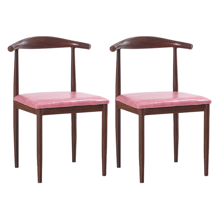 Modern Style Kitchen Leather Dining Chair Ladder Back Side Chair of 16" Wide with Metallic Base