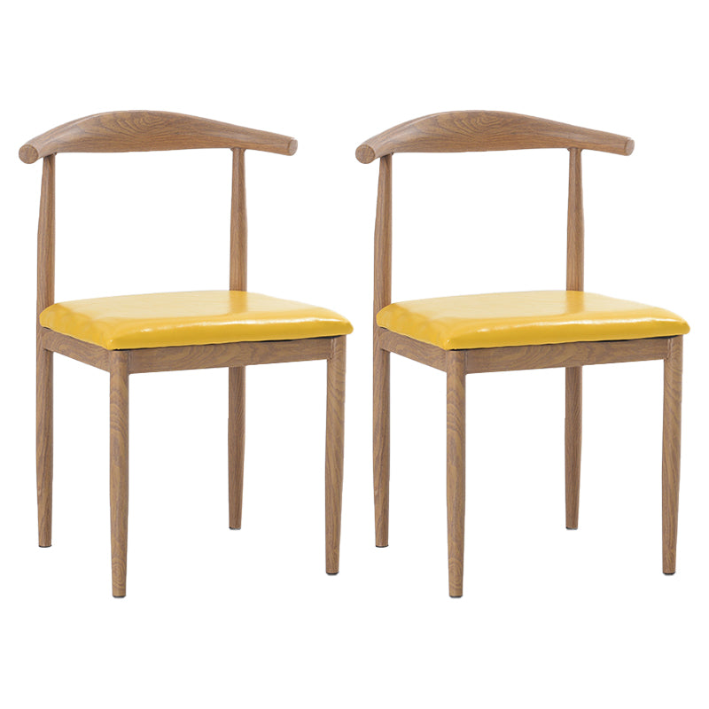 Modern Style Kitchen Leather Dining Chair Ladder Back Side Chair of 16" Wide with Metallic Base