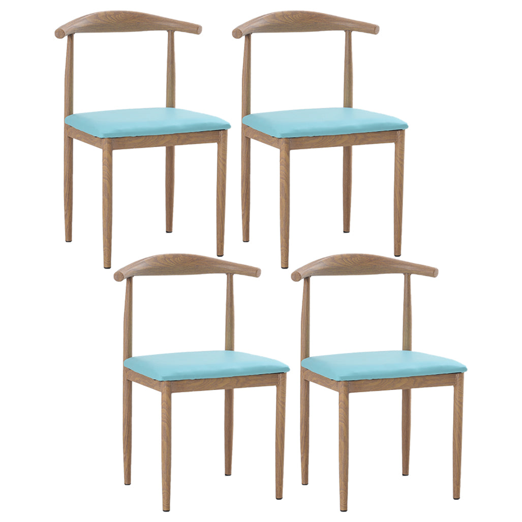 Modern Style Kitchen Leather Dining Chair Ladder Back Side Chair of 16" Wide with Metallic Base