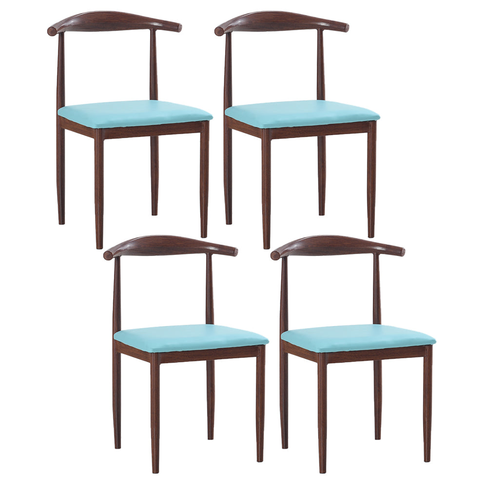 Modern Style Kitchen Leather Dining Chair Ladder Back Side Chair of 16" Wide with Metallic Base