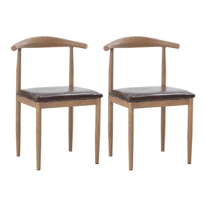 Modern Style Kitchen Leather Dining Chair Ladder Back Side Chair of 16" Wide with Metallic Base