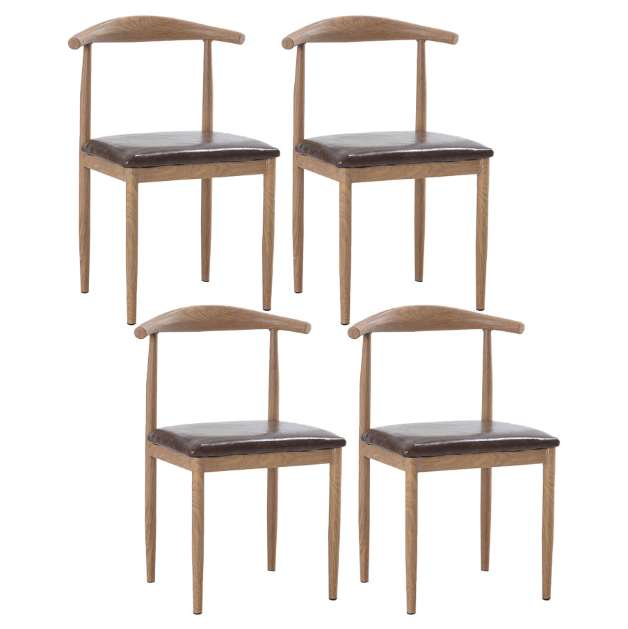 Modern Style Kitchen Leather Dining Chair Ladder Back Side Chair of 16" Wide with Metallic Base