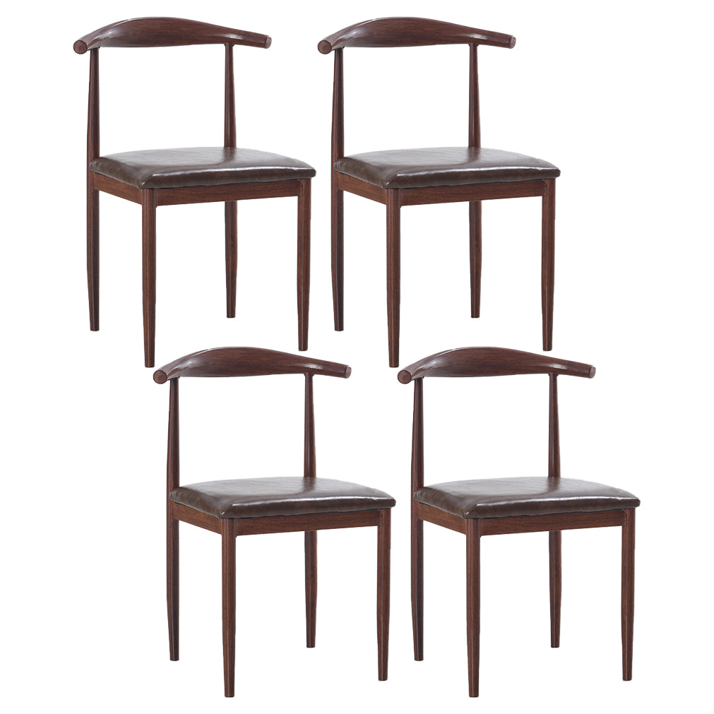 Modern Style Kitchen Leather Dining Chair Ladder Back Side Chair of 16" Wide with Metallic Base
