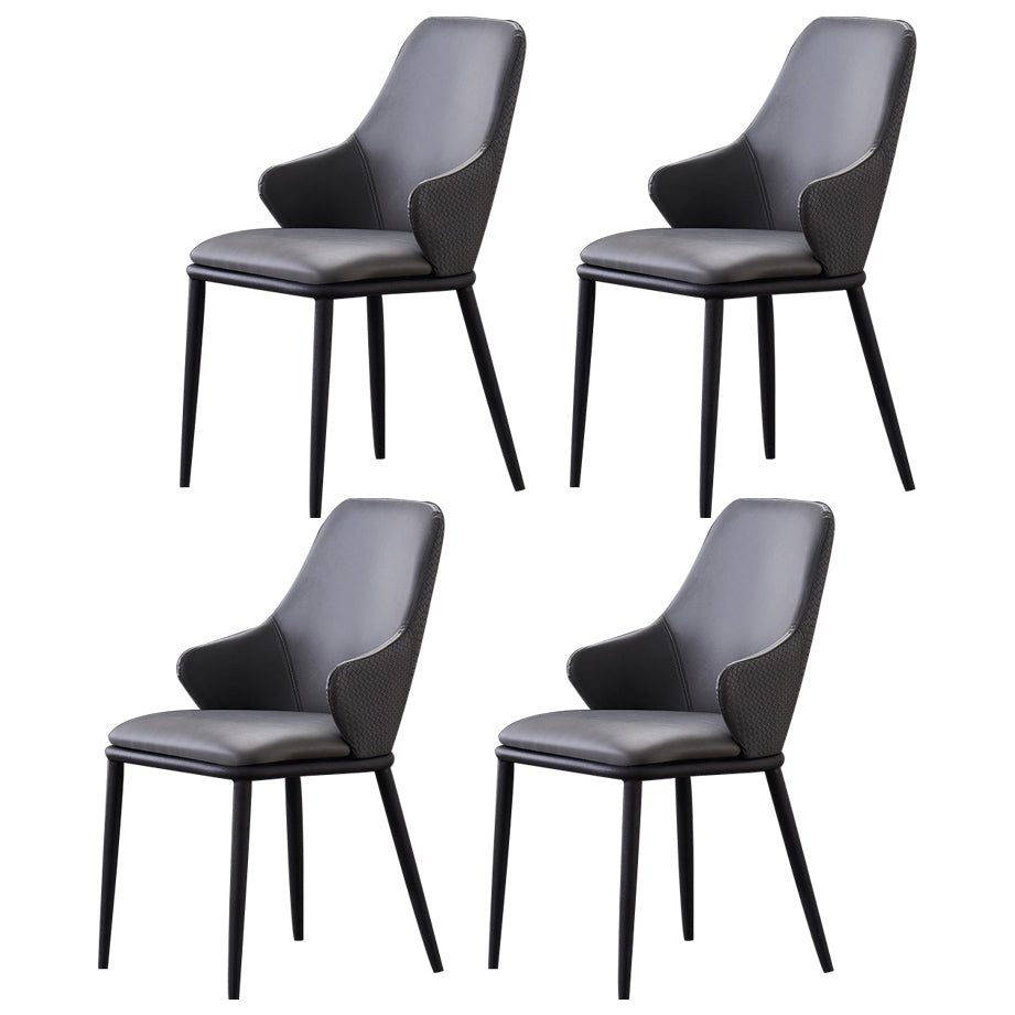 Modern Leather Dining Side Chairs Indoor Upholstered Arm Chair with Black Legs