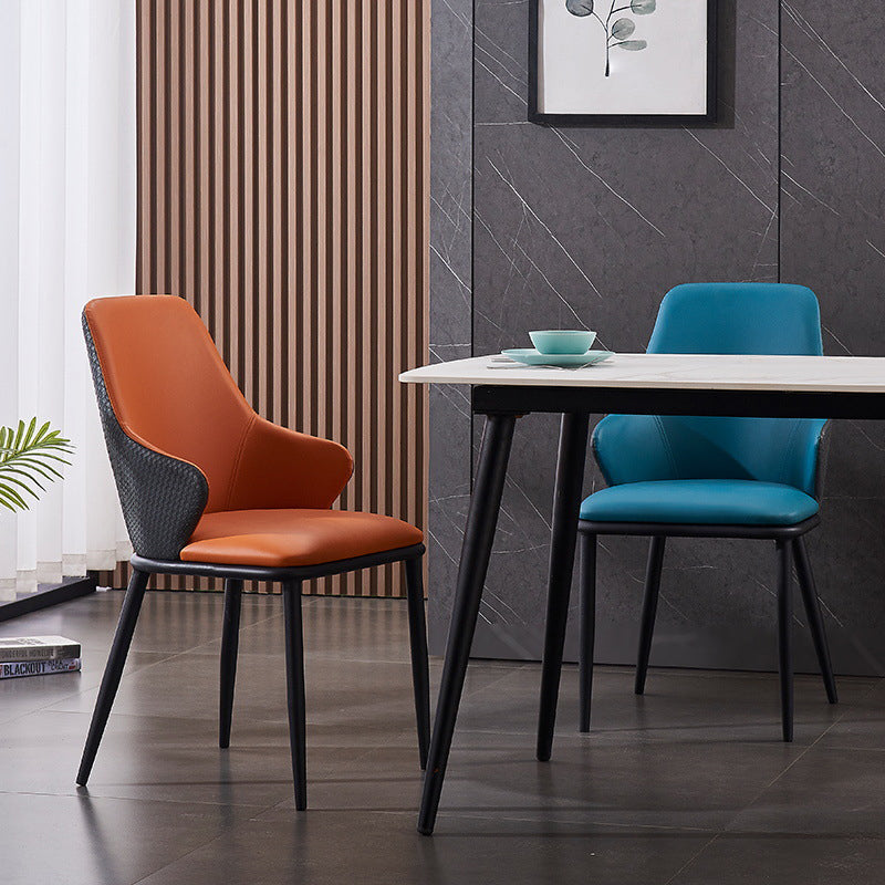 Modern Leather Dining Side Chairs Indoor Upholstered Arm Chair with Black Legs