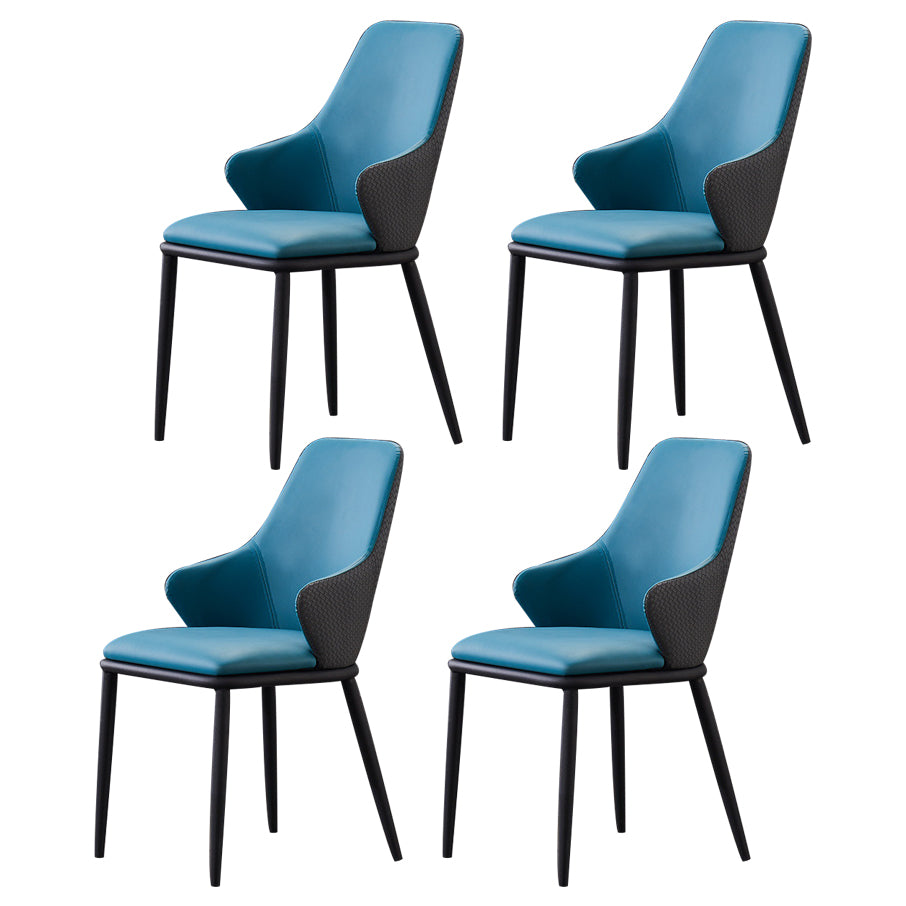 Modern Leather Dining Side Chairs Indoor Upholstered Arm Chair with Black Legs