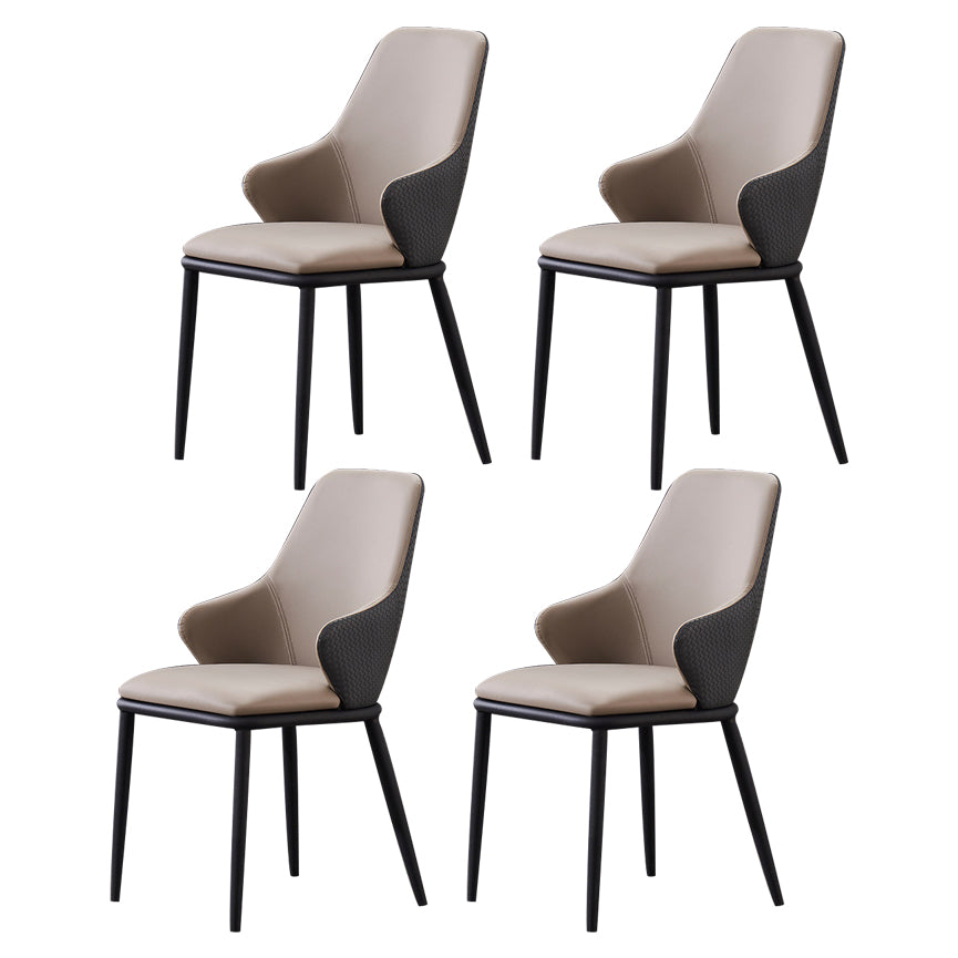 Modern Leather Dining Side Chairs Indoor Upholstered Arm Chair with Black Legs