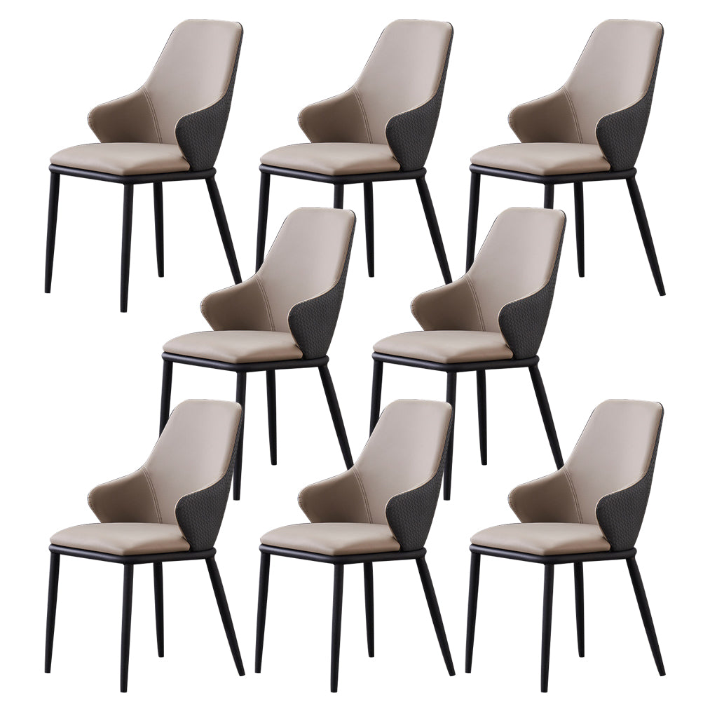 Modern Leather Dining Side Chairs Indoor Upholstered Arm Chair with Black Legs