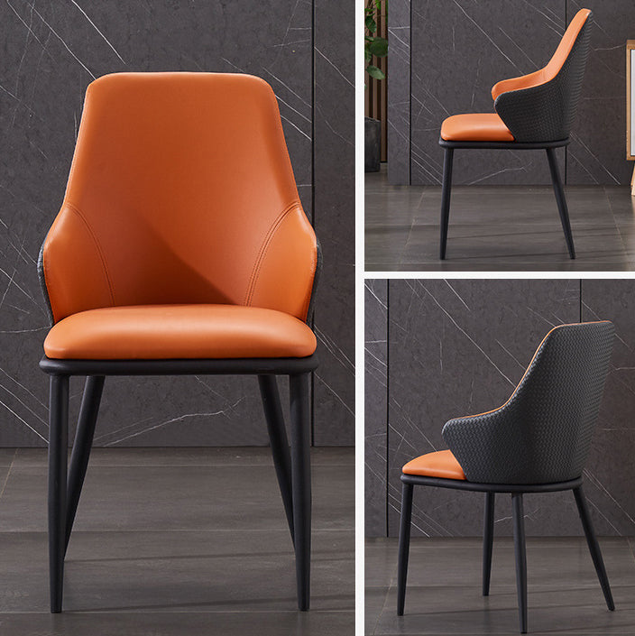 Modern Leather Dining Side Chairs Indoor Upholstered Arm Chair with Black Legs
