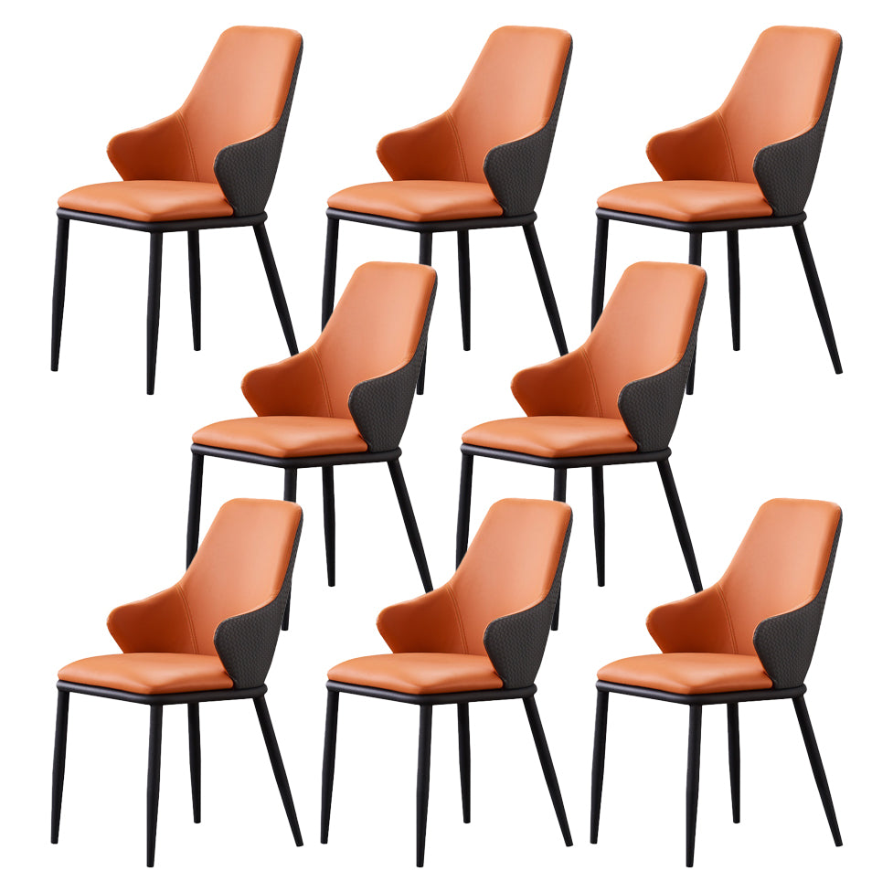 Modern Leather Dining Side Chairs Indoor Upholstered Arm Chair with Black Legs