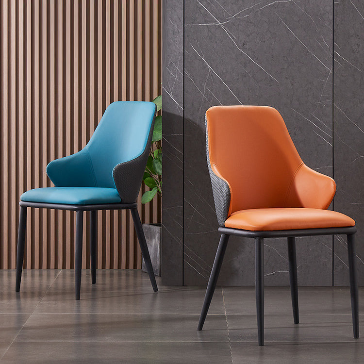 Modern Leather Dining Side Chairs Indoor Upholstered Arm Chair with Black Legs