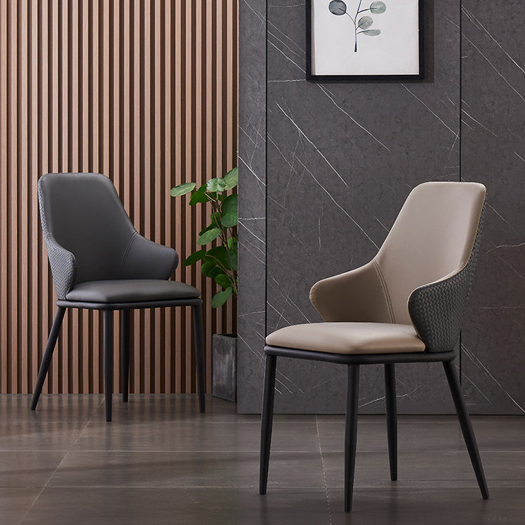 Modern Leather Dining Side Chairs Indoor Upholstered Arm Chair with Black Legs