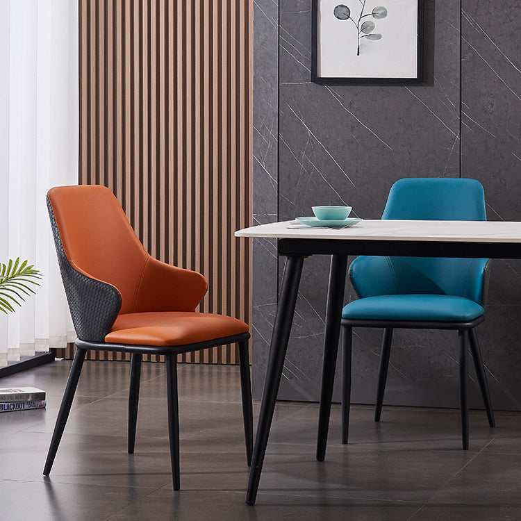 Modern Leather Dining Side Chairs Indoor Upholstered Arm Chair with Black Legs