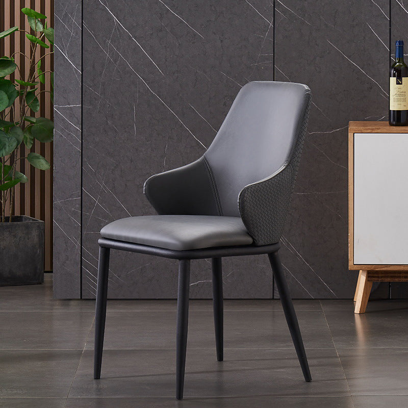 Modern Leather Dining Side Chairs Indoor Upholstered Arm Chair with Black Legs