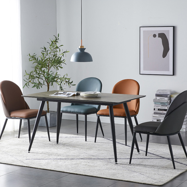 Nordic Style Kitchen Leather Dining Chair Armless Dining Chairs with Metal Legs