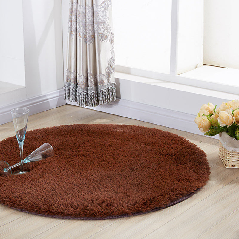 Simplicity Plain Shag Rug Contemporary Round Carpet Nylon Anti-Slip Backing Carpet for Living Room