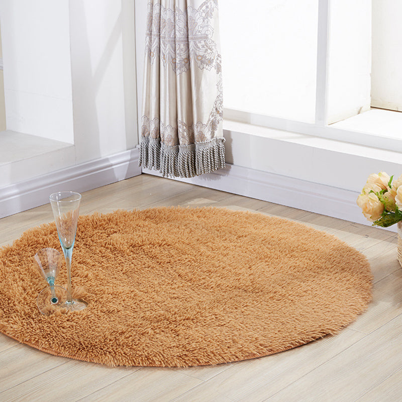 Simplicity Plain Shag Rug Contemporary Round Carpet Nylon Anti-Slip Backing Carpet for Living Room