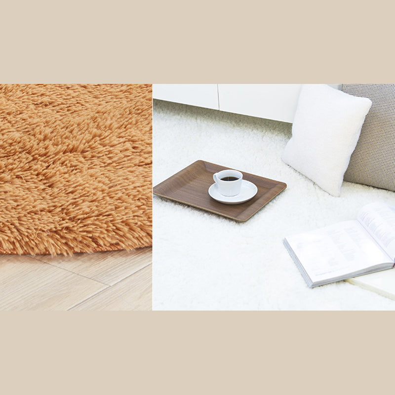 Simplicity Plain Shag Rug Contemporary Round Carpet Nylon Anti-Slip Backing Carpet for Living Room