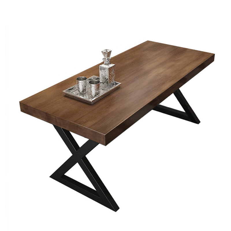Industrial Solid Wood Dining Room Set with Rectangle Table and Metal Base Dining Table Furniture