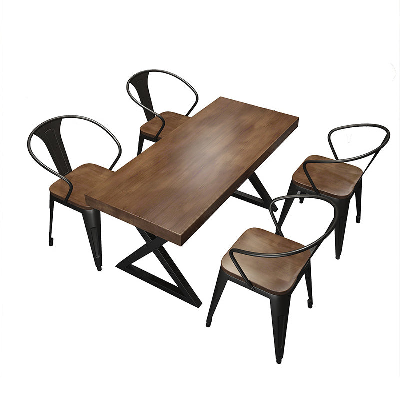 Industrial Solid Wood Dining Room Set with Rectangle Table and Metal Base Dining Table Furniture