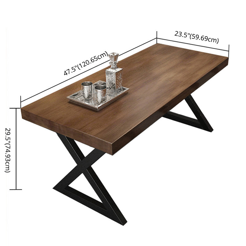 Industrial Solid Wood Dining Room Set with Rectangle Table and Metal Base Dining Table Furniture