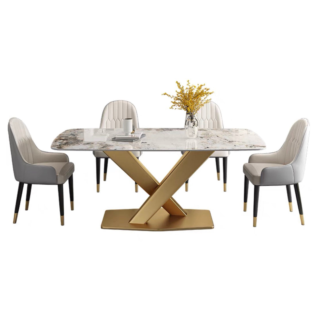 Standard Sintered Stone Top Dining Set with 1 Gold Metallic Legs for Dining Furniture