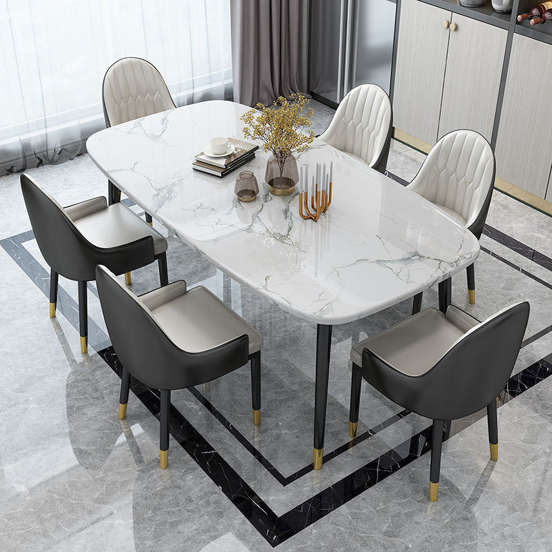 Modern Sintered Stone Table Set of 5/7 with Rectangle Table Dining Set with Leather Chairs