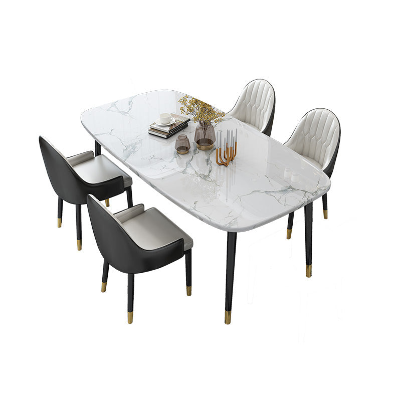 Modern Sintered Stone Table Set of 5/7 with Rectangle Table Dining Set with Leather Chairs