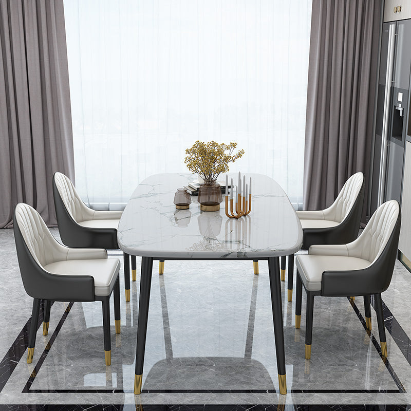 Modern Sintered Stone Table Set of 5/7 with Rectangle Table Dining Set with Leather Chairs