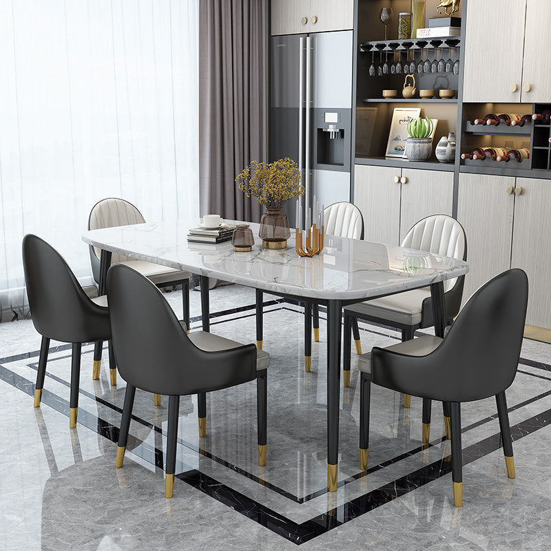 Modern Sintered Stone Table Set of 5/7 with Rectangle Table Dining Set with Leather Chairs