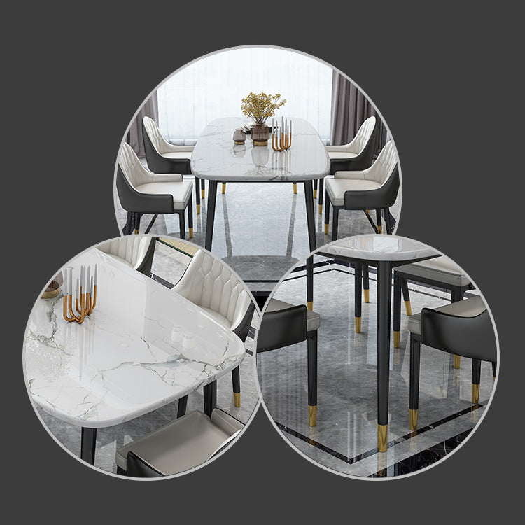 Modern Sintered Stone Table Set of 5/7 with Rectangle Table Dining Set with Leather Chairs