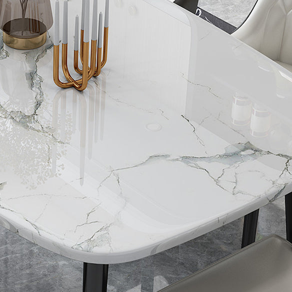 Modern Sintered Stone Table Set of 5/7 with Rectangle Table Dining Set with Leather Chairs