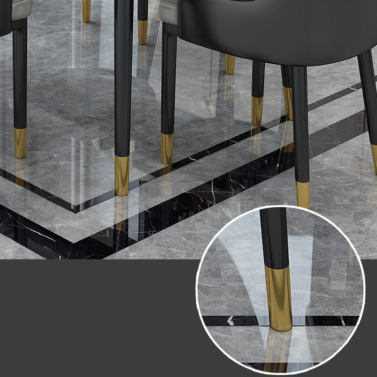 Modern Sintered Stone Table Set of 5/7 with Rectangle Table Dining Set with Leather Chairs