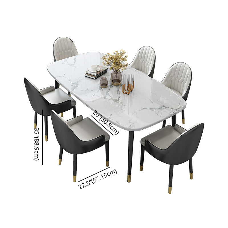 Modern Sintered Stone Table Set of 5/7 with Rectangle Table Dining Set with Leather Chairs
