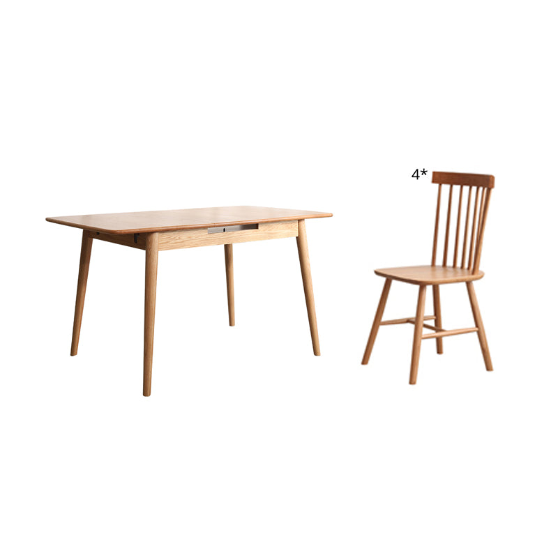 Minimalist Style Dining Table with Self-Storing Leaf Solid Wood Dining Table and Chairs for Home Use