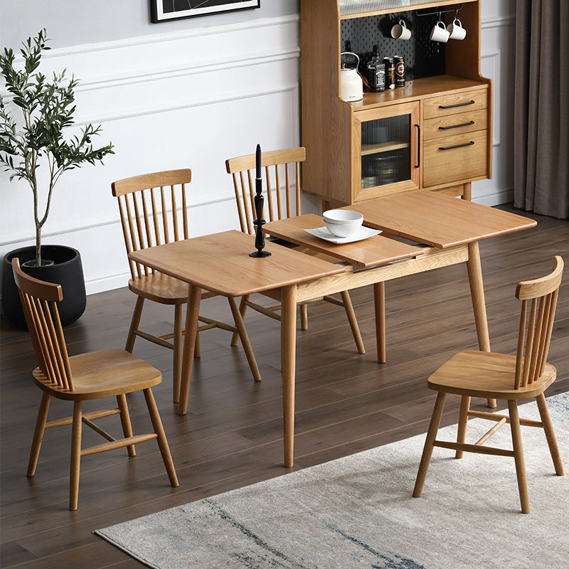 Minimalist Style Dining Table with Self-Storing Leaf Solid Wood Dining Table and Chairs for Home Use