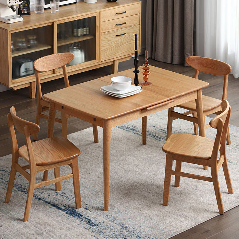 Minimalist Style Dining Table with Self-Storing Leaf Solid Wood Dining Table and Chairs for Home Use