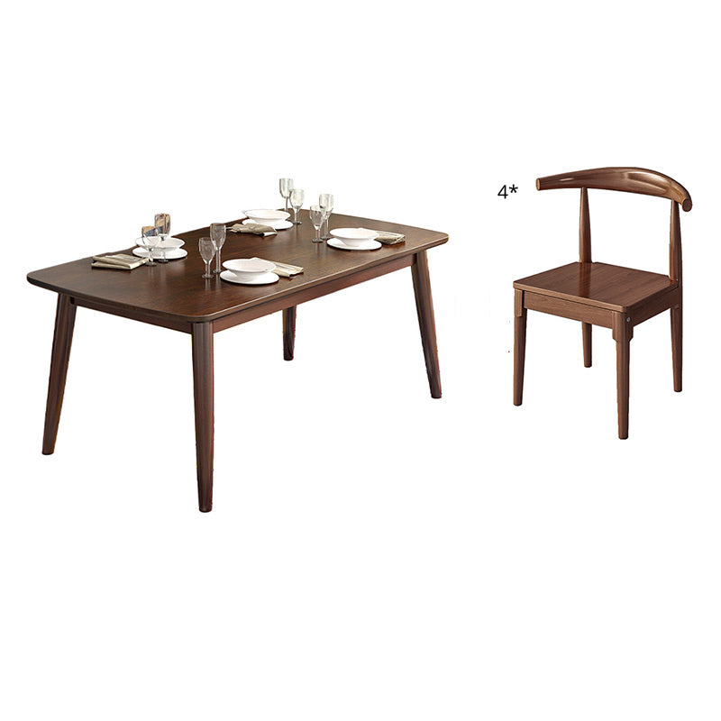 Minimalist Style Dining Table with Fixed Solid Wood Dining Table and Chairs for Home Use