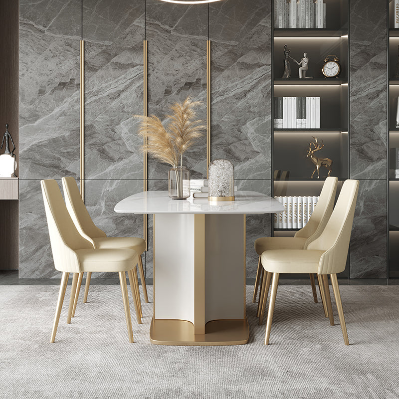 Contemporary Sintered Stone Top Standard Dining Set White Rectangle Shape Dining Set for Kitchen