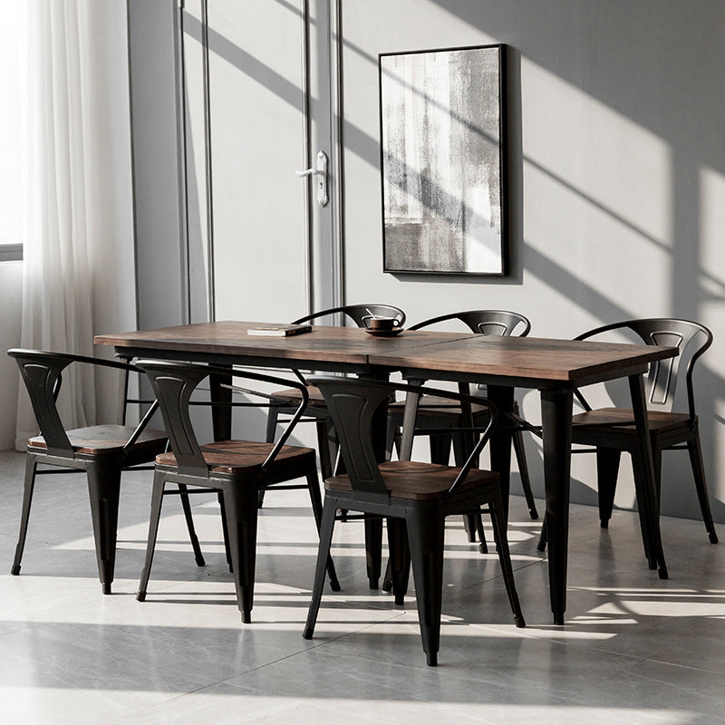 Industrial Style Solid Wood Dining Set with Brown Rectangle Table and 4 Black Legs Base