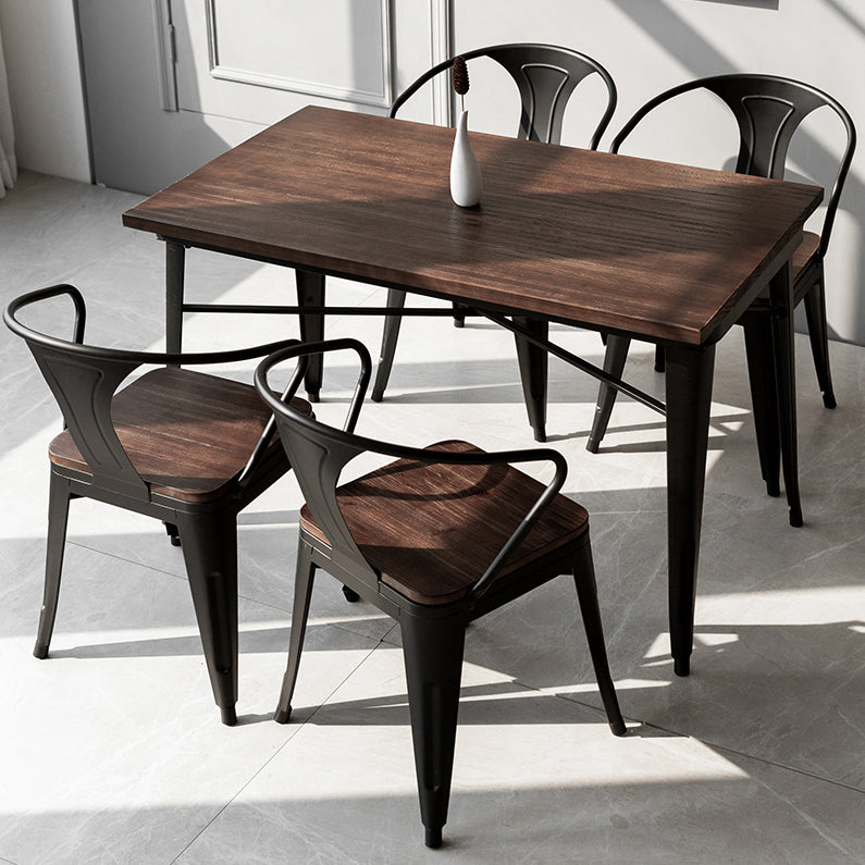 Industrial Style Solid Wood Dining Set with Brown Rectangle Table and 4 Black Legs Base