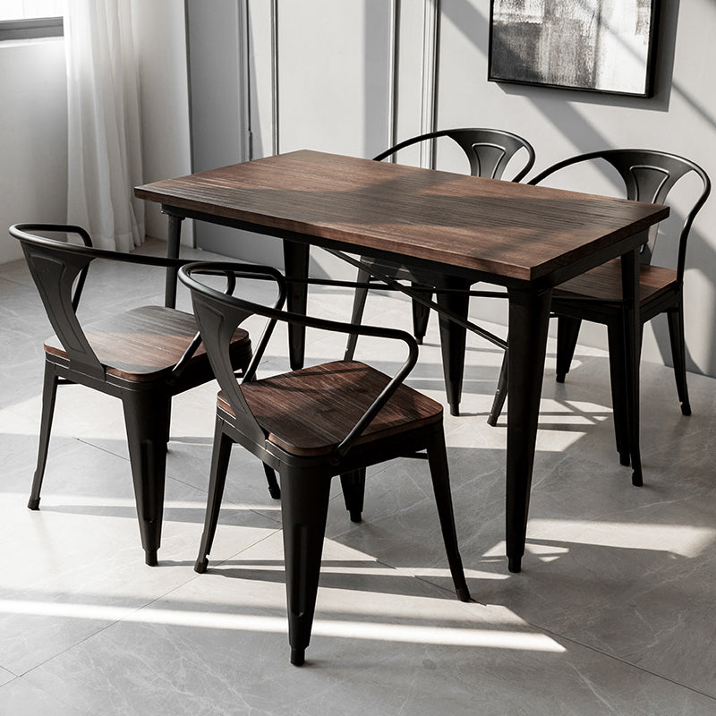 Industrial Style Solid Wood Dining Set with Brown Rectangle Table and 4 Black Legs Base