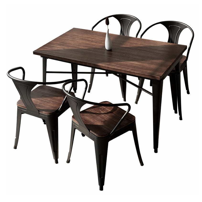 Industrial Style Solid Wood Dining Set with Brown Rectangle Table and 4 Black Legs Base